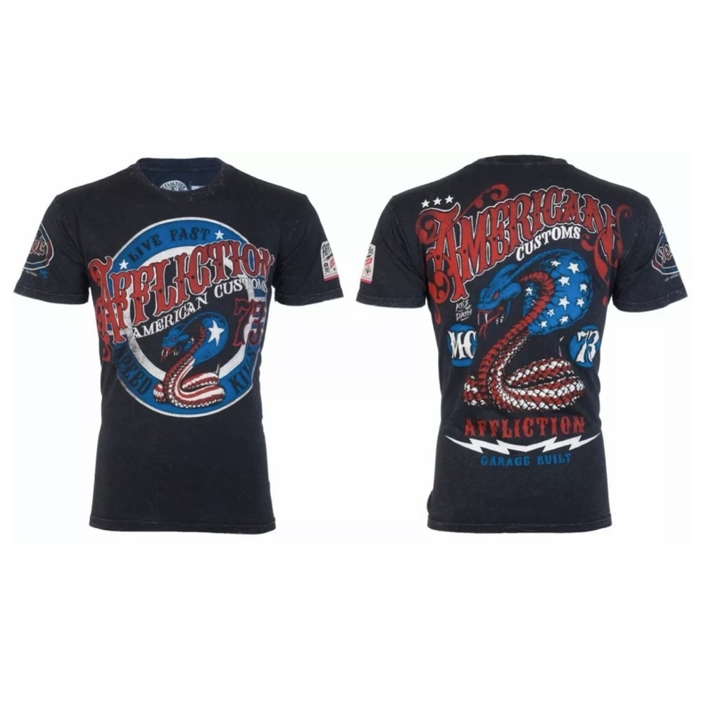 AFFLICTION American Customs Kiss of Death Snake Black Mens T-shirt Mens S-3XL